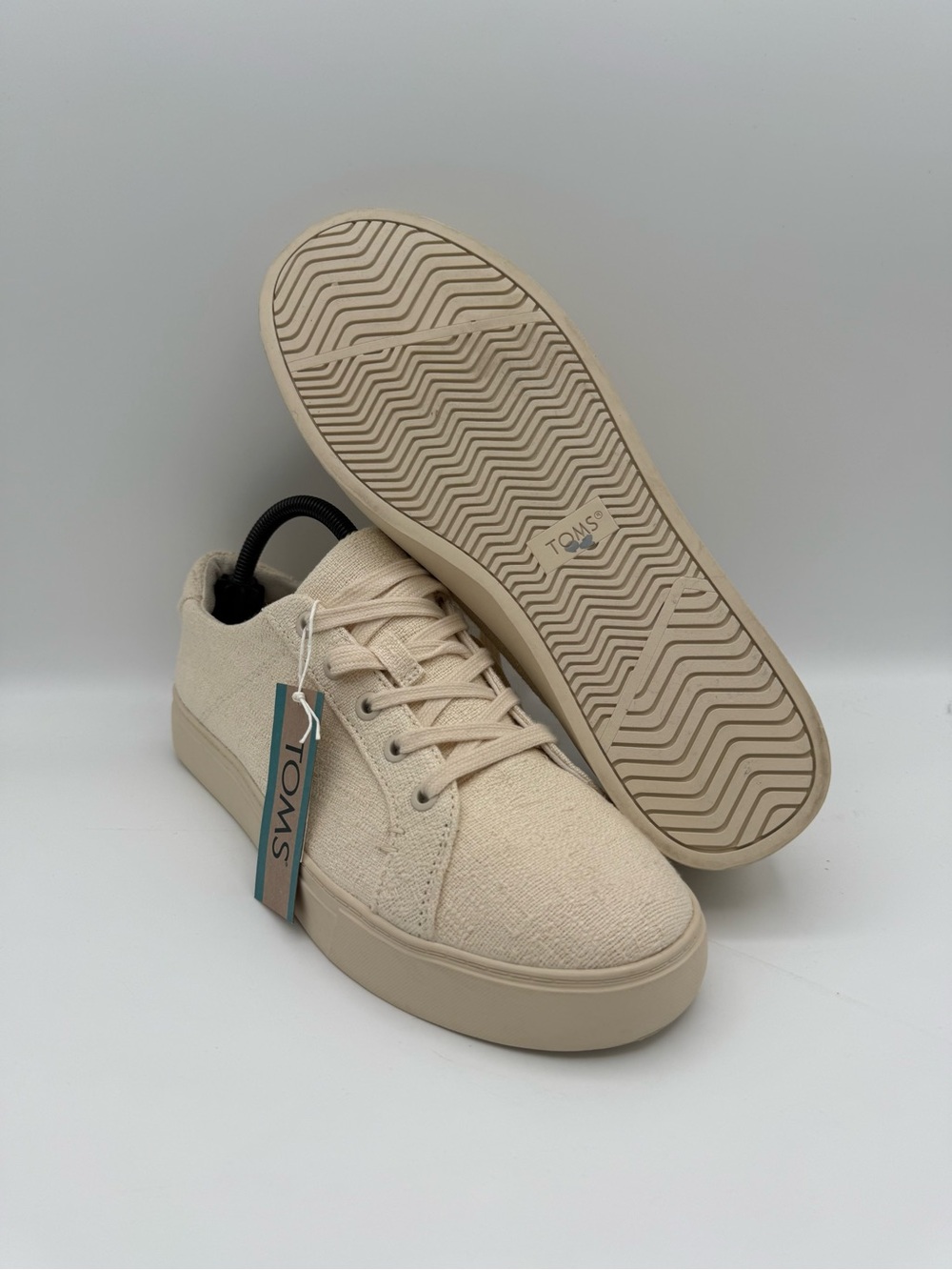 NWT Women's TOMS Kameron Lace-Up Beige Natural Two Tone  Slub Sneakers Size 10